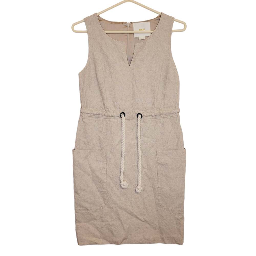 Anthropologie Maeve linen drawstring waist sheath dress Size 0 Coastal Organic - Picture 1 of 11
